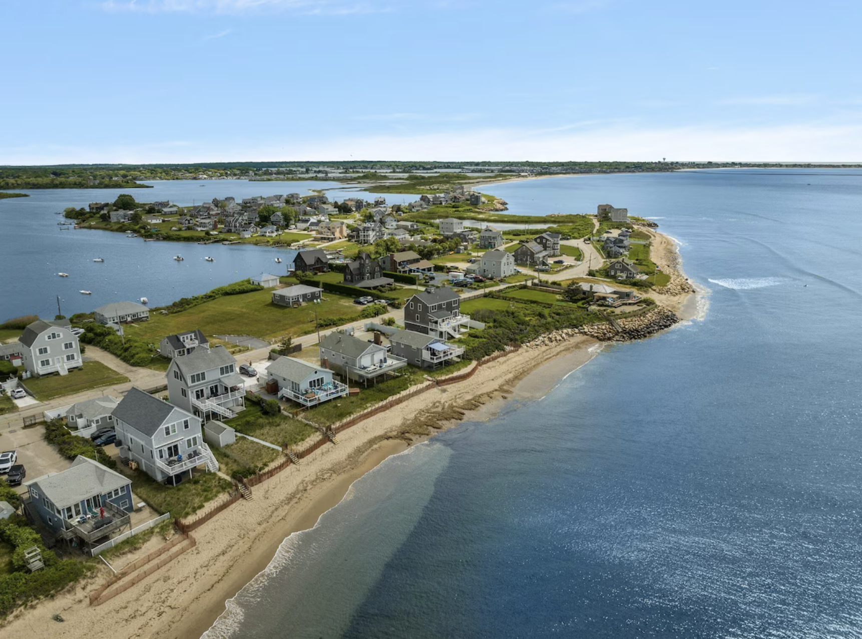 Aerial view of South County Rhode Island coastal neighborhood