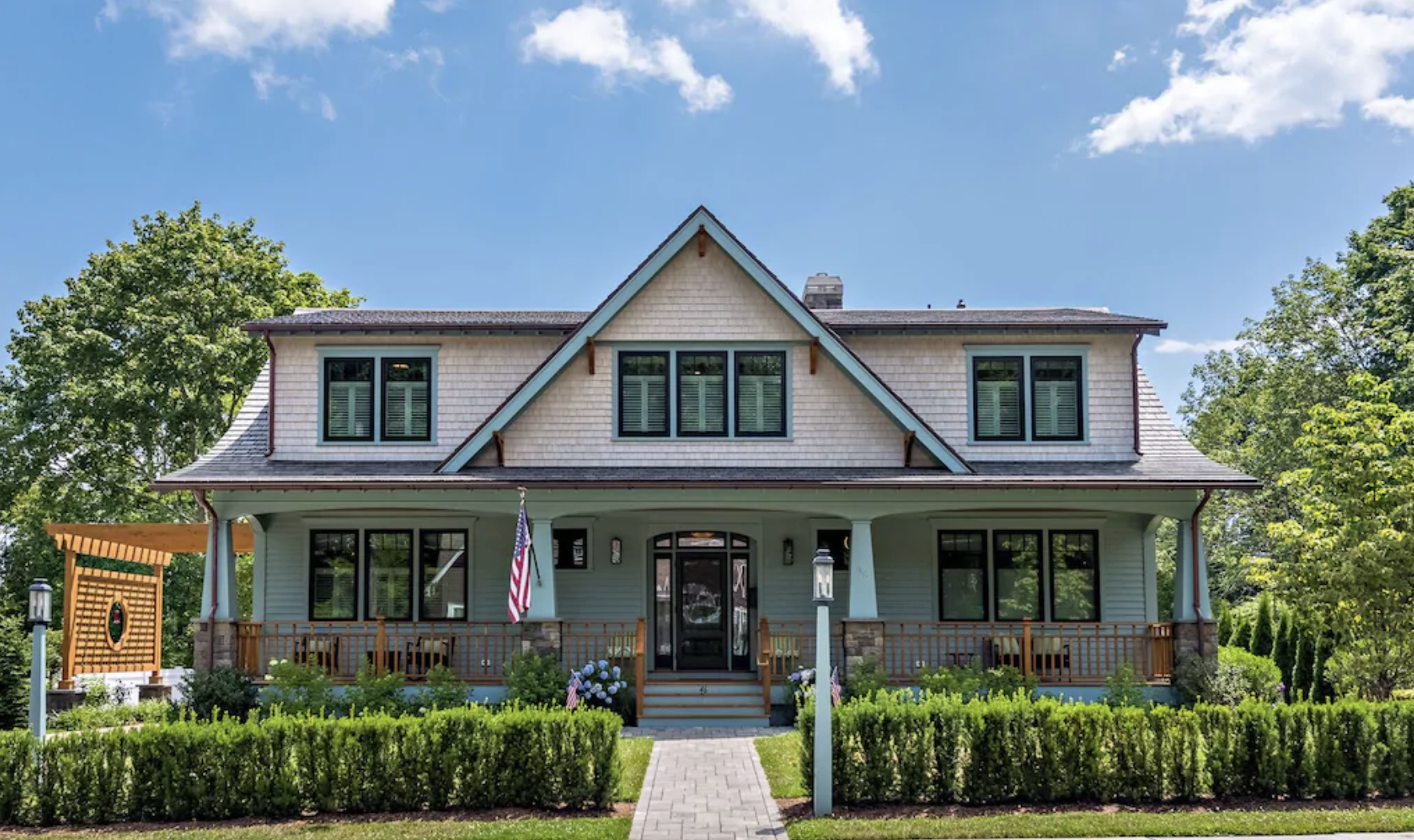 Luxury waterfront estate with wraparound porch, Rhode Island